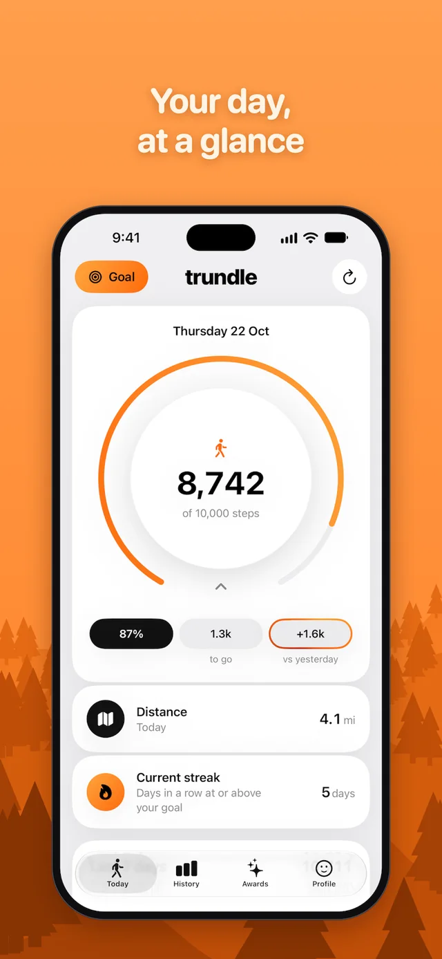 The Today screen: a progress ring showing steps against your daily goal